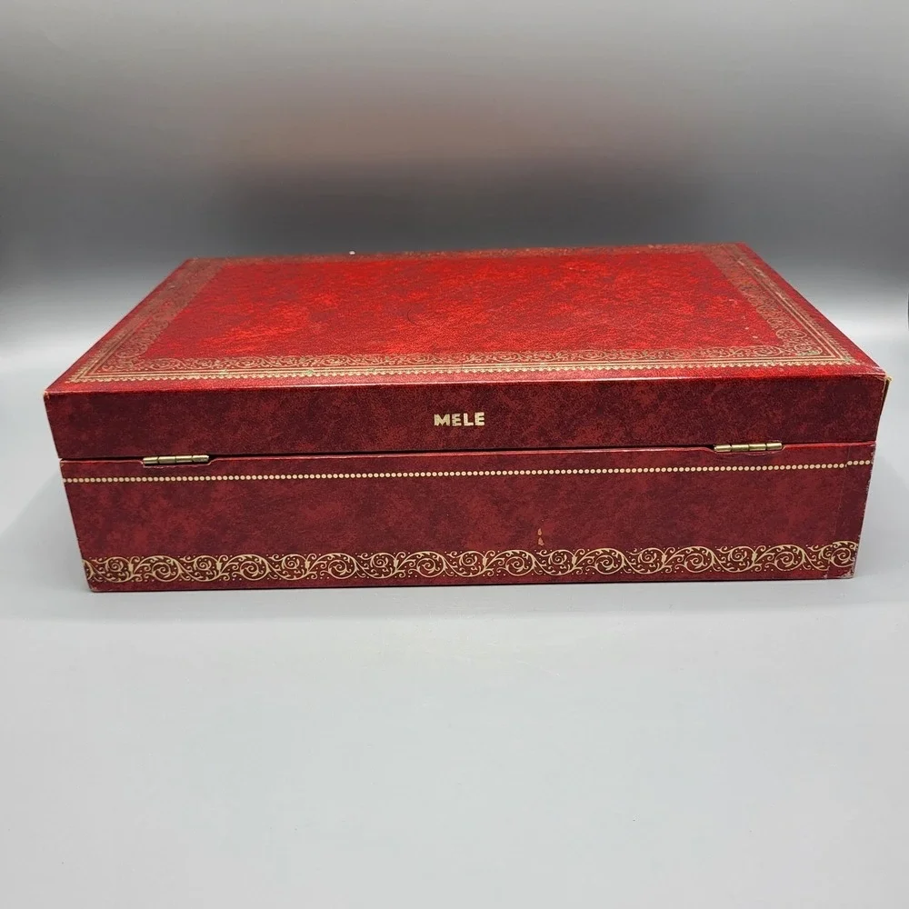 Vintage Mele Jewelry Box Womens Red Tiered Faux Leather Gold Filigree AS IS